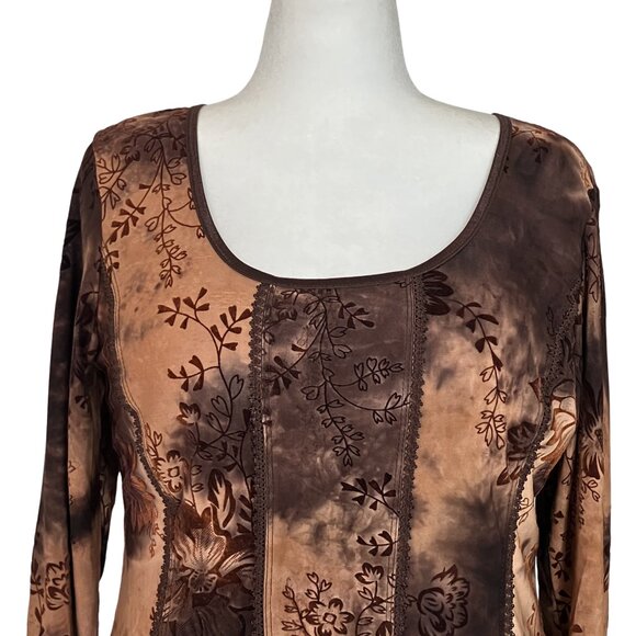 Vintage Y2K Fairycore Brown Burnout Floral Top. Petite Large. Whimsigoth Boho - Picture 7 of 11
